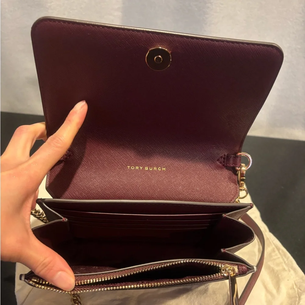Authentic Tory Burch Leather Gold Chain Crossbody bag convertible wallet purse - Picture 5 of 13